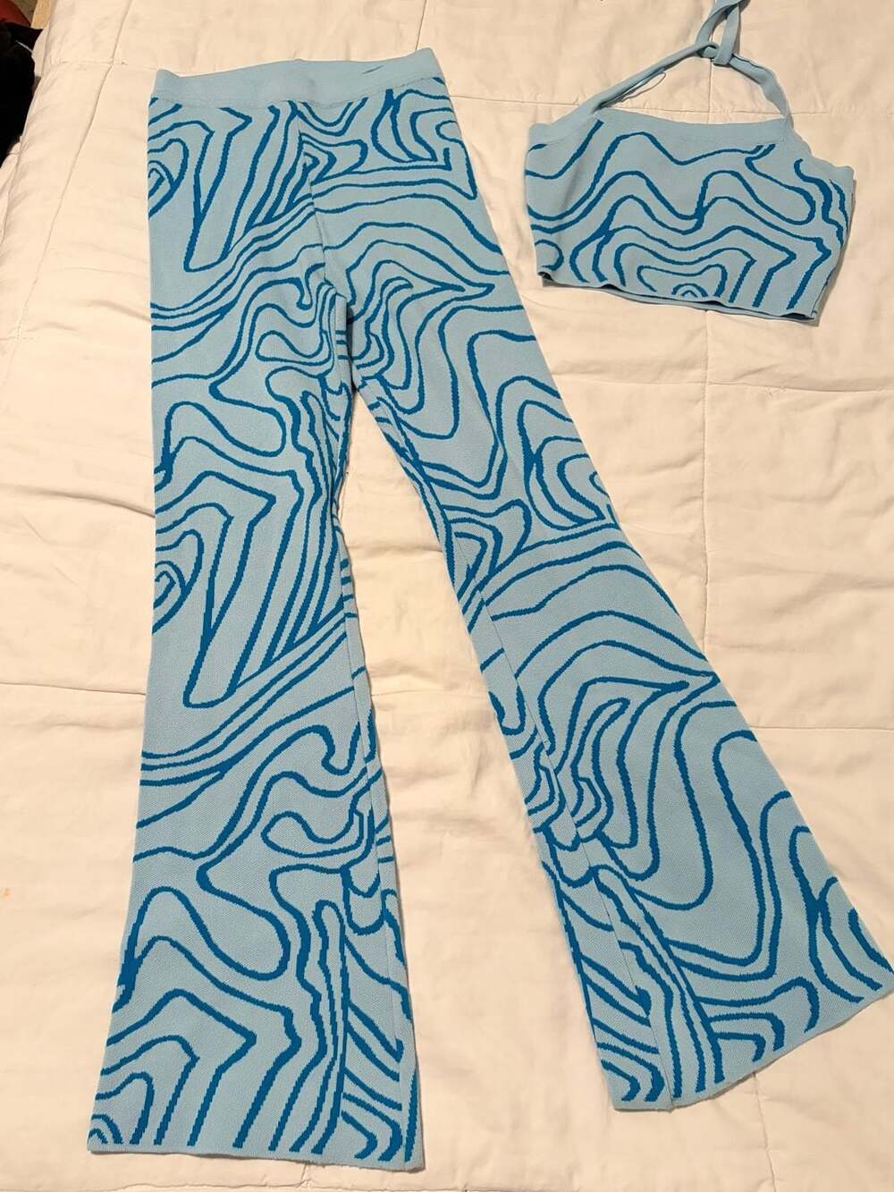 Blue Blush Let’s Have Fun Halter Top & Flare Pants Matching Set Y2K Coquette S - Picture 4 of 9